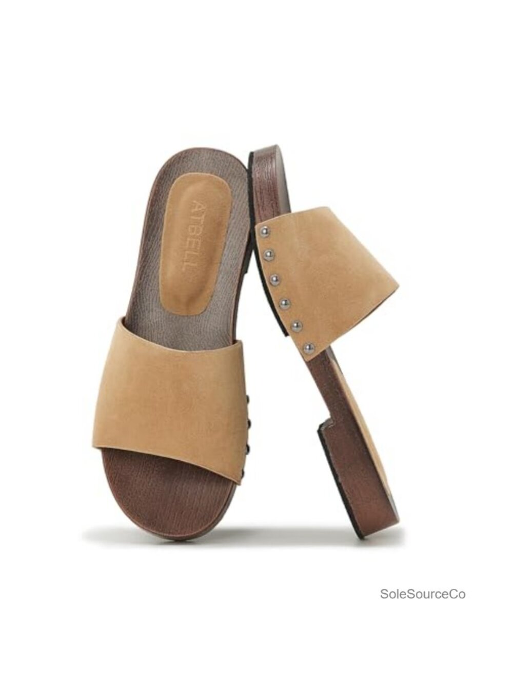 Faux Suede Studded Block Heel Mules Open Toe Slip On